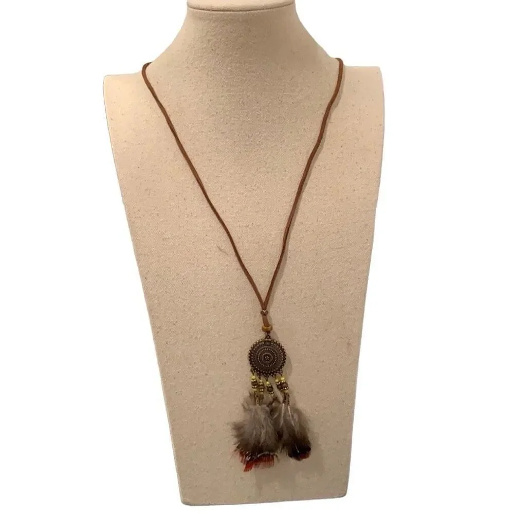 Men’s Kai Boho Feather & Tassel Beaded Long Necklace -  Tribal Statement Pendant